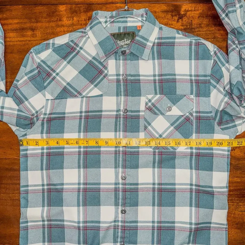 Howler Brothers Mens S Harkers Flannel Shirt Elbow Patches Green Cream Plaid